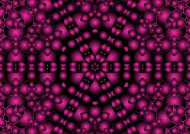 Dijital illüstrasyon, geometrik soyut renkli kaleydoskop simetrik desen ve gradyan etkisi. Klasik güzel dekoratif pembe arkaplan