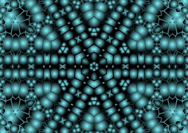 Dijital illüstrasyon, geometrik soyut renkli kaleydoskop simetrik desen ve gradyan etkisi. Klasik güzel dekoratif arkaplan