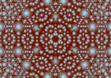 Dijital illüstrasyon, geometrik soyut renkli kaleydoskop simetrik desen ve gradyan etkisi. Klasik güzel dekoratif arkaplan