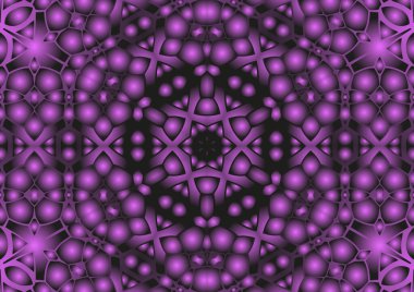 Dijital illüstrasyon, geometrik soyut renkli kaleydoskop simetrik desen ve gradyan etkisi. Klasik güzel dekoratif pembe arkaplan