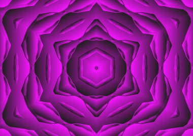 Dijital illüstrasyon, geometrik soyut renkli kaleydoskop simetrik desen ve gradyan etkisi. Klasik güzel dekoratif pembe arkaplan