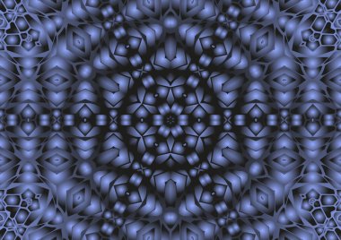 Dijital illüstrasyon, geometrik soyut renkli kaleydoskop simetrik desen ve gradyan etkisi. Klasik güzel dekoratif arkaplan