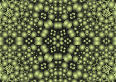 Dijital illüstrasyon, geometrik soyut renkli kaleydoskop simetrik desen ve gradyan etkisi. Klasik güzel dekoratif arkaplan