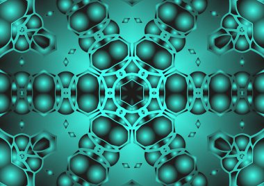 Dijital illüstrasyon, geometrik soyut renkli kaleydoskop simetrik desen ve gradyan etkisi. Klasik güzel dekoratif arkaplan