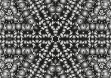 Dijital illüstrasyon, geometrik soyut kaleydoskop simetrik desen ve gradyan etkisi. Klasik güzel dekoratif arkaplan