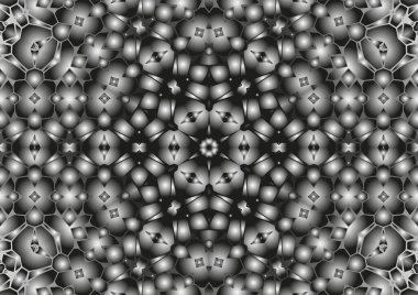 Dijital illüstrasyon, geometrik soyut kaleydoskop simetrik desen ve gradyan etkisi. Klasik güzel dekoratif arkaplan