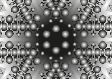 Dijital illüstrasyon, geometrik soyut kaleydoskop simetrik desen ve gradyan etkisi. Klasik güzel dekoratif arkaplan