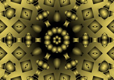 Dijital illüstrasyon, geometrik soyut renkli kaleydoskop simetrik desen ve gradyan etkisi. Klasik güzel dekoratif arkaplan