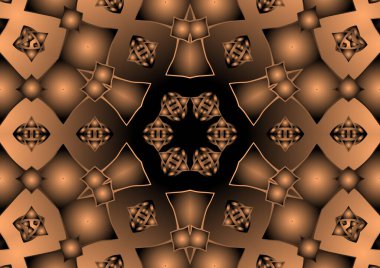 Dijital illüstrasyon, geometrik soyut renkli kaleydoskop simetrik desen ve gradyan etkisi. Klasik güzel dekoratif arkaplan