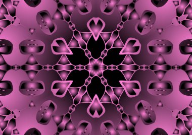 Dijital illüstrasyon, geometrik soyut renkli kaleydoskop simetrik desen ve gradyan etkisi. Klasik güzel dekoratif pembe arkaplan