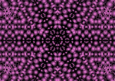 Dijital illüstrasyon, geometrik soyut renkli kaleydoskop simetrik desen ve gradyan etkisi. Klasik güzel dekoratif pembe arkaplan