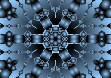 Dijital illüstrasyon, geometrik soyut renkli kaleydoskop simetrik desen ve gradyan etkisi. Klasik güzel dekoratif arkaplan