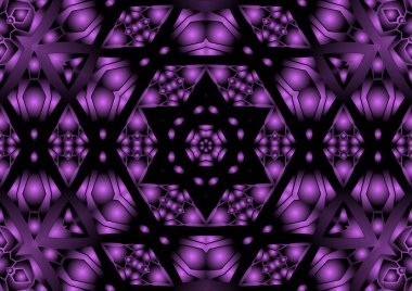 Dijital illüstrasyon, geometrik soyut renkli kaleydoskop simetrik desen ve gradyan etkisi. Klasik güzel dekoratif arkaplan