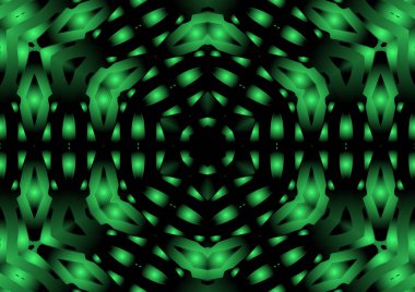 Dijital illüstrasyon, geometrik soyut renkli kaleydoskop simetrik desen ve gradyan etkisi. Klasik güzel dekoratif yeşil arkaplan