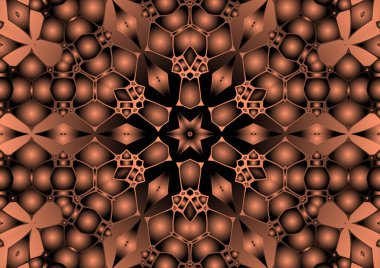 Dijital illüstrasyon, geometrik soyut renkli kaleydoskop simetrik desen ve gradyan etkisi. Klasik güzel dekoratif arkaplan