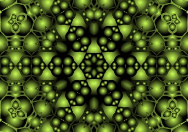 Dijital illüstrasyon, geometrik soyut renkli kaleydoskop simetrik desen ve gradyan etkisi. Klasik güzel dekoratif sarı arkaplan