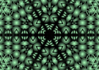 Dijital illüstrasyon, geometrik soyut renkli kaleydoskop simetrik desen ve gradyan etkisi. Klasik güzel dekoratif arkaplan