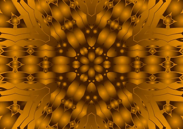 Dijital illüstrasyon, geometrik soyut renkli kaleydoskop simetrik desen ve gradyan etkisi. Klasik güzel dekoratif turuncu arka plan