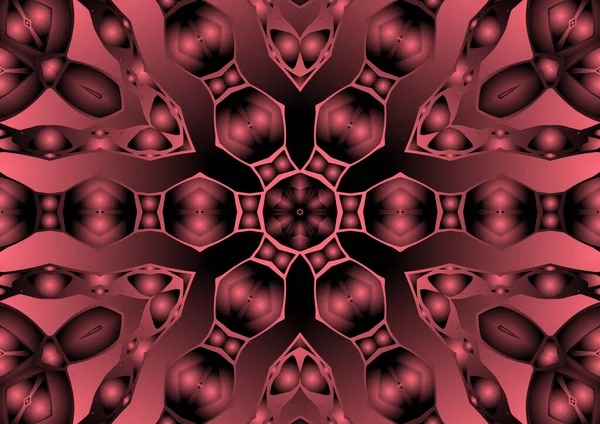 Dijital illüstrasyon, geometrik soyut renkli kaleydoskop simetrik desen ve gradyan etkisi. Klasik güzel dekoratif pembe arkaplan