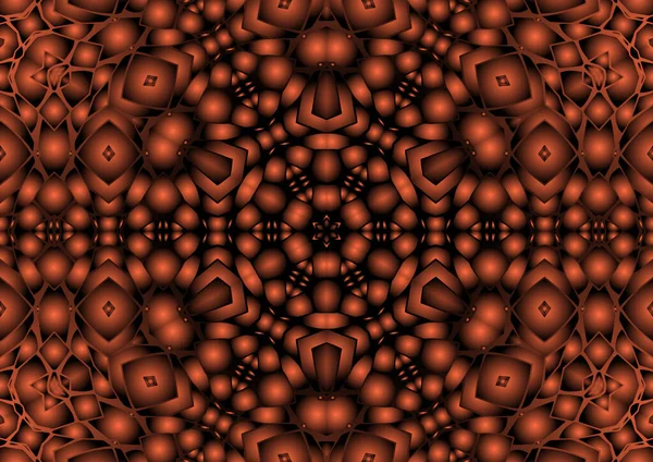 Dijital illüstrasyon, geometrik soyut renkli kaleydoskop simetrik desen ve gradyan etkisi. Klasik güzel dekoratif kırmızı arkaplan