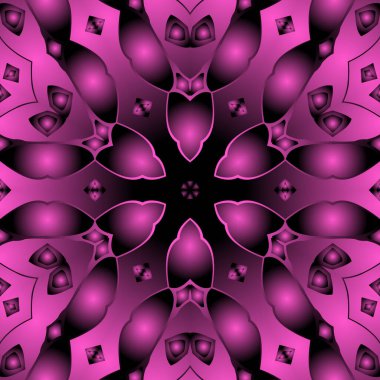 Dijital illüstrasyon, geometrik soyut renkli kaleydoskop simetrik desen ve gradyan etkisi. Klasik güzel dekoratif arkaplan