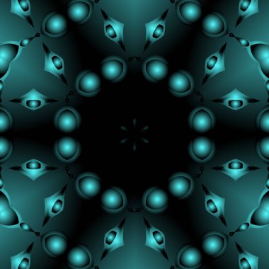 Dijital illüstrasyon, geometrik soyut renkli kaleydoskop simetrik desen ve gradyan etkisi. Klasik güzel dekoratif mavi arkaplan