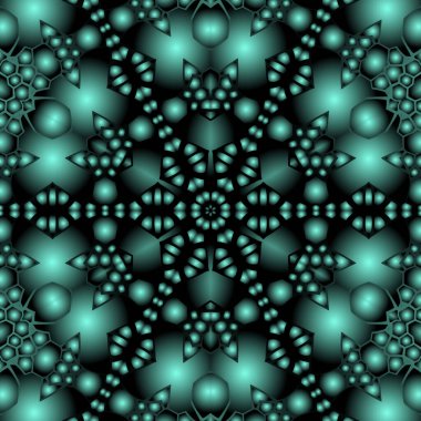 Dijital illüstrasyon, geometrik soyut renkli kaleydoskop simetrik desen ve gradyan etkisi. Klasik güzel dekoratif arkaplan