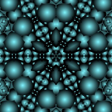 Dijital illüstrasyon, geometrik soyut renkli kaleydoskop simetrik desen ve gradyan etkisi. Klasik güzel dekoratif mavi arkaplan