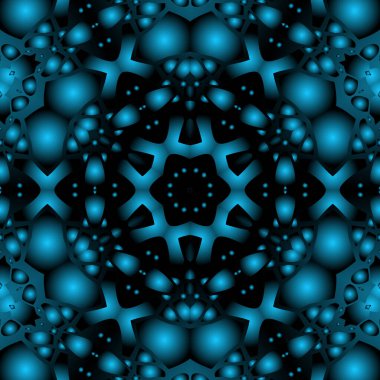 Dijital illüstrasyon, geometrik soyut renkli kaleydoskop simetrik desen ve gradyan etkisi. Klasik güzel dekoratif mavi arkaplan