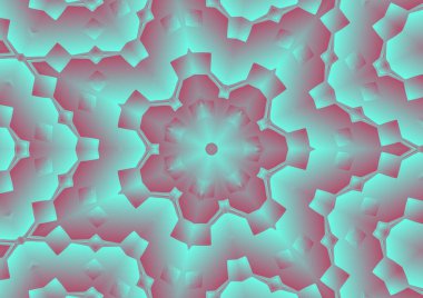 Dijital illüstrasyon, geometrik soyut renkli kaleydoskop simetrik desen ve gradyan etkisi. Klasik güzel dekoratif yeşil arkaplan