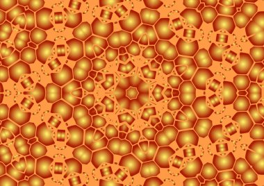 Dijital illüstrasyon, geometrik soyut renkli kaleydoskop simetrik desen ve gradyan etkisi. Klasik güzel dekoratif turuncu arka plan