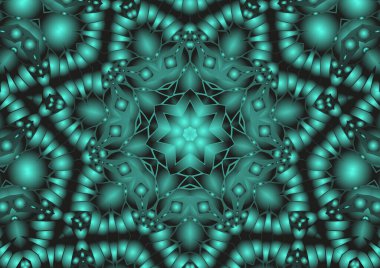 Dijital illüstrasyon, geometrik soyut renkli kaleydoskop simetrik desen ve gradyan etkisi. Klasik güzel dekoratif arkaplan