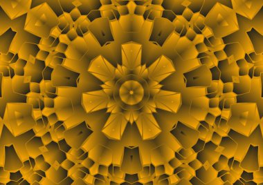 Dijital illüstrasyon, geometrik soyut renkli kaleydoskop simetrik desen ve gradyan etkisi. Klasik güzel dekoratif arkaplan