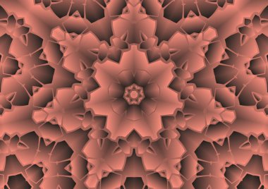 Dijital illüstrasyon, geometrik soyut renkli kaleydoskop simetrik desen ve gradyan etkisi. Klasik güzel dekoratif arkaplan