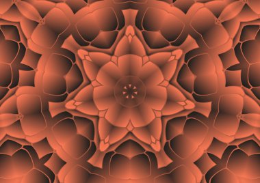 Dijital illüstrasyon, geometrik soyut renkli kaleydoskop simetrik desen ve gradyan etkisi. Klasik güzel dekoratif turuncu arka plan