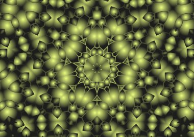 Dijital illüstrasyon, geometrik soyut renkli kaleydoskop simetrik desen ve gradyan etkisi. Klasik güzel dekoratif arkaplan