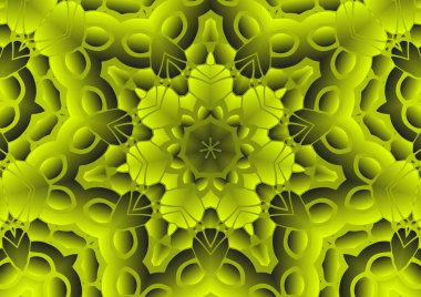 Dijital illüstrasyon, geometrik soyut renkli kaleydoskop simetrik desen ve gradyan etkisi. Klasik güzel dekoratif arkaplan