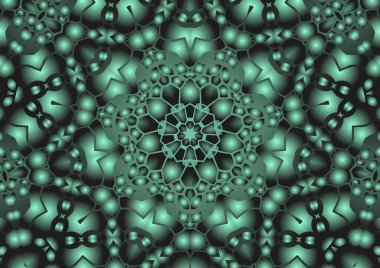 Dijital illüstrasyon, geometrik soyut renkli kaleydoskop simetrik desen ve gradyan etkisi. Klasik güzel dekoratif arkaplan