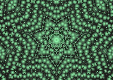 Dijital illüstrasyon, geometrik soyut renkli kaleydoskop simetrik desen ve gradyan etkisi. Klasik güzel dekoratif arkaplan