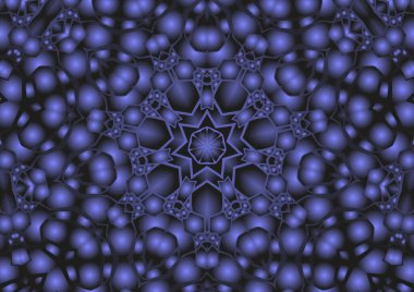 Dijital illüstrasyon, geometrik soyut renkli kaleydoskop simetrik desen ve gradyan etkisi. Klasik güzel dekoratif mavi arkaplan