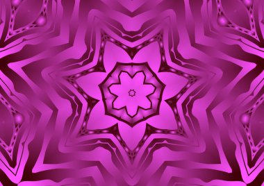 Dijital illüstrasyon, geometrik soyut renkli kaleydoskop simetrik desen ve gradyan etkisi. Klasik güzel dekoratif pembe arkaplan