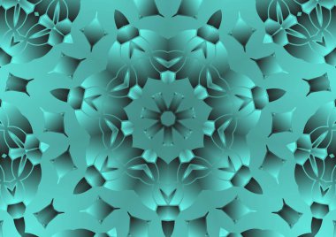 Dijital illüstrasyon, geometrik soyut renkli kaleydoskop simetrik desen ve gradyan etkisi. Klasik güzel dekoratif arkaplan