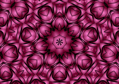 Dijital illüstrasyon, geometrik soyut renkli kaleydoskop simetrik desen ve gradyan etkisi. Klasik güzel dekoratif arkaplan