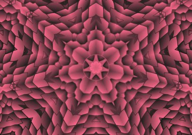 Dijital illüstrasyon, geometrik soyut renkli kaleydoskop simetrik desen ve gradyan etkisi. Klasik güzel dekoratif arkaplan