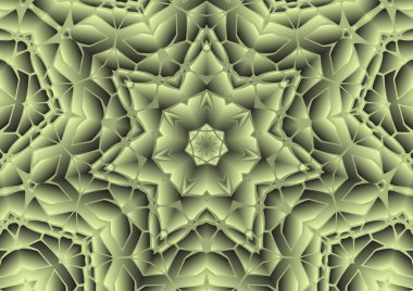 Dijital illüstrasyon, geometrik soyut renkli kaleydoskop simetrik desen ve gradyan etkisi. Klasik güzel dekoratif arkaplan