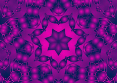 Dijital illüstrasyon, geometrik soyut renkli kaleydoskop simetrik desen ve gradyan etkisi. Klasik güzel dekoratif arkaplan