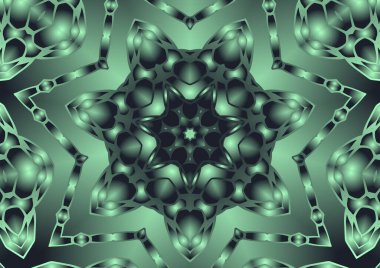 Dijital illüstrasyon, geometrik soyut renkli kaleydoskop simetrik desen ve gradyan etkisi. Klasik güzel dekoratif arkaplan