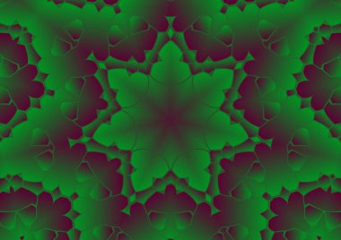 Dijital illüstrasyon, geometrik soyut renkli kaleydoskop simetrik desen ve gradyan etkisi. Klasik güzel dekoratif yeşil arkaplan