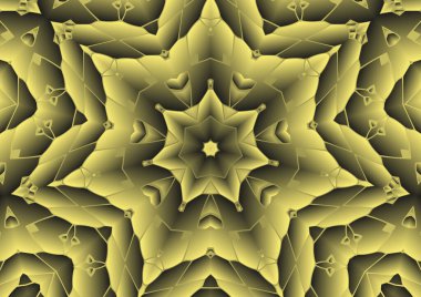 Dijital illüstrasyon, geometrik soyut renkli kaleydoskop simetrik desen ve gradyan etkisi. Klasik güzel dekoratif arkaplan