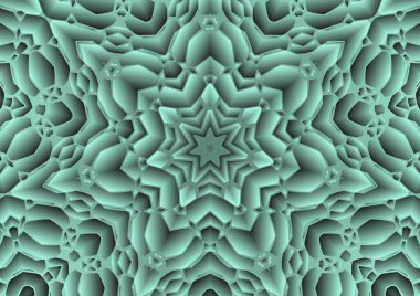 Dijital illüstrasyon, geometrik soyut renkli kaleydoskop simetrik desen ve gradyan etkisi. Klasik güzel dekoratif arkaplan